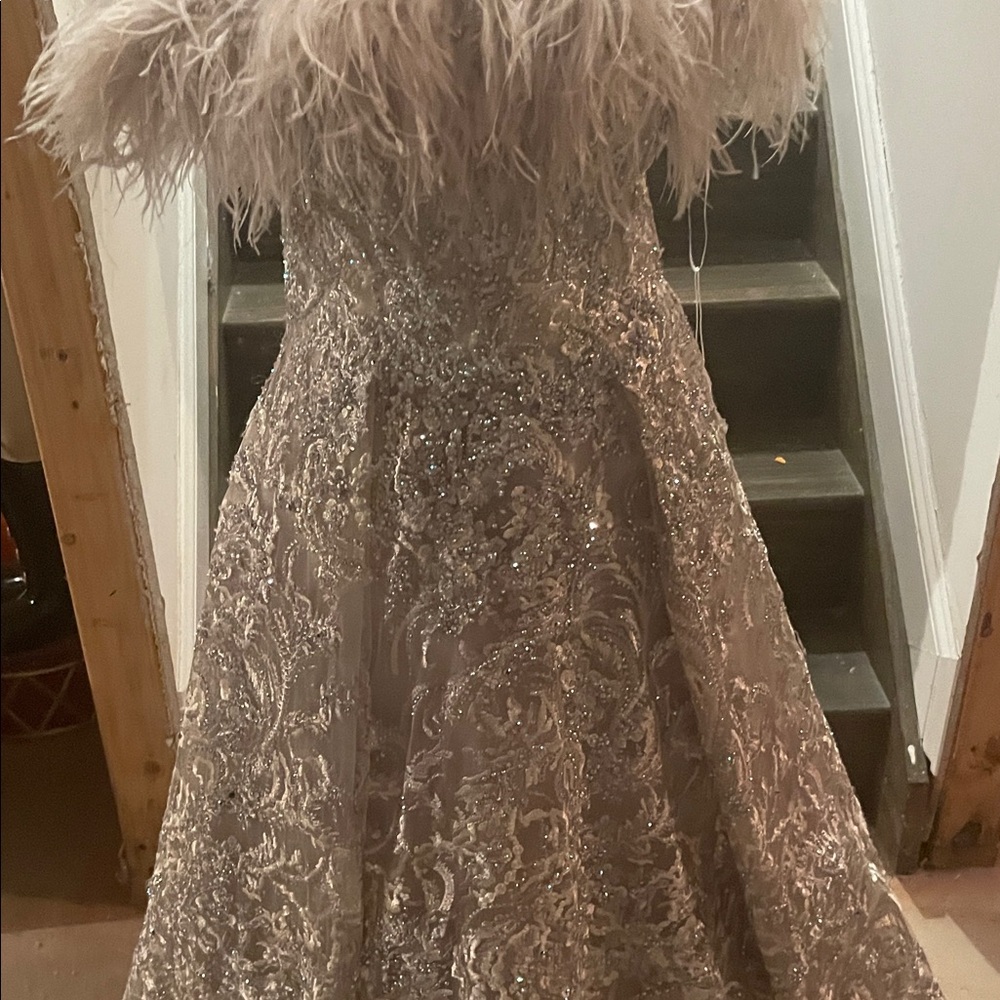 Elegant Feathered Evening Gown